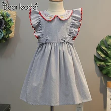 Bear Leader/Детское платье для девочек новое летнее платье принцессы для девочек милое платье в полоску с бантом детское платье для девочек Милая одежда для детей возрастом от 3 до 7 лет