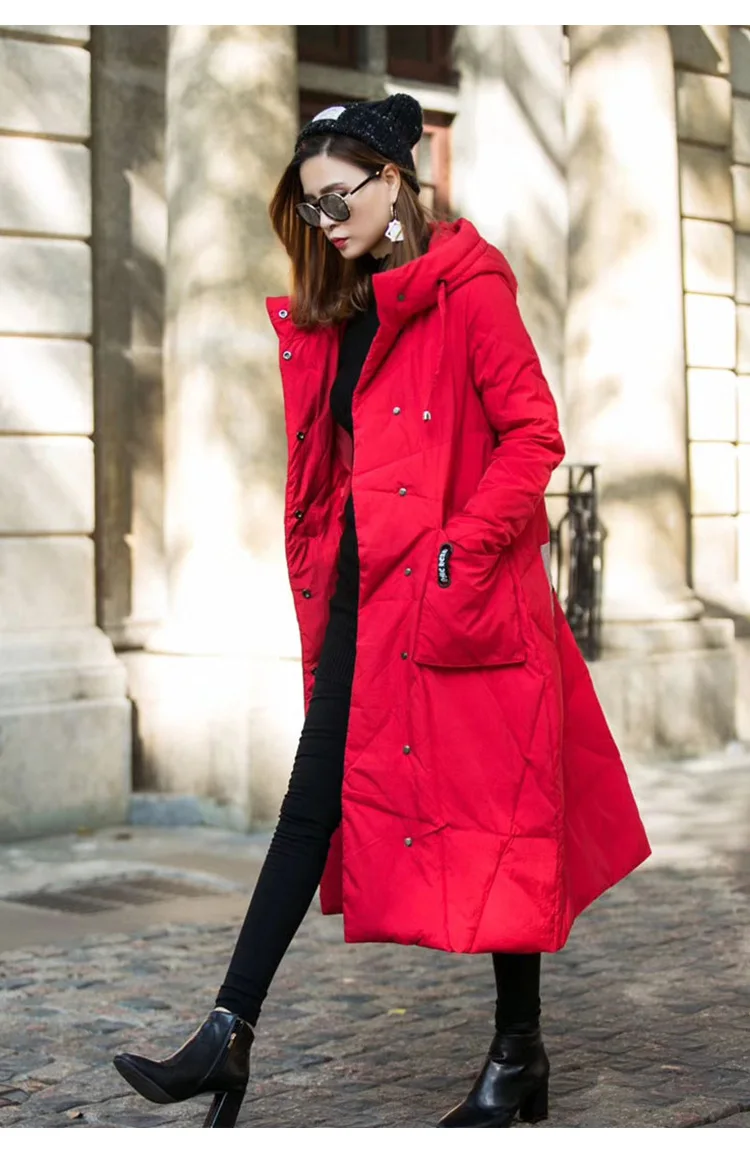 Зима, стиль, женское платье, сплошной цвет, Ретро стиль, белый утиный пух, куртка, толстая, теплая, средней длины, Свободное пальто