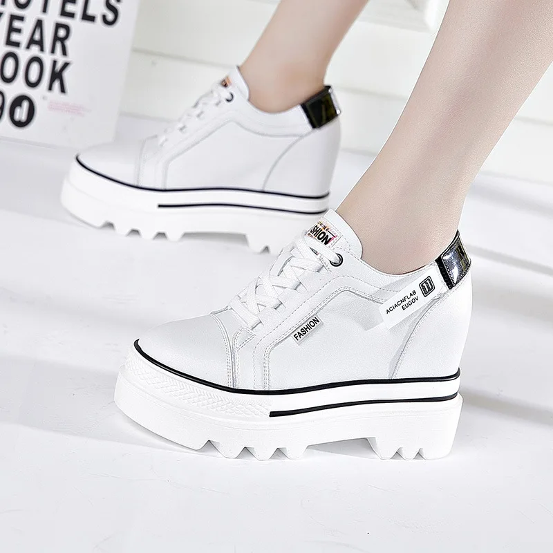 

2020 Spring New Style Elevator Leather Short Boots Women's Korean-style Mixed Colors Lace-up Casual WOMEN'S Genuine Leather Shoe
