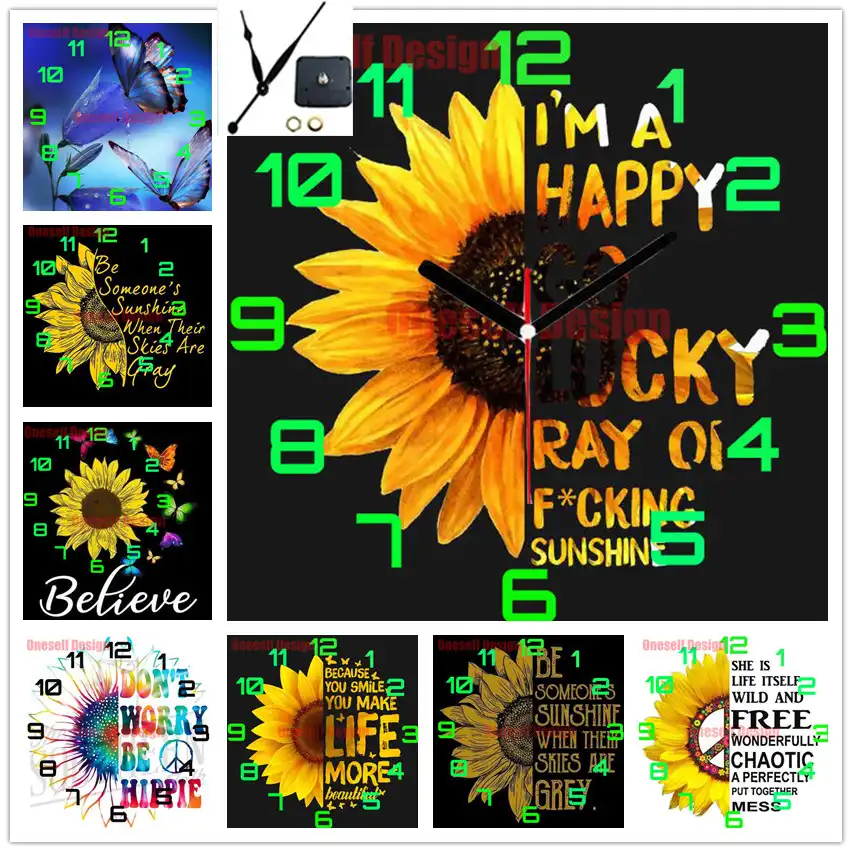 Bunga Matahari Lukisan Berlian 5d Dengan Jam 5d Diamond Bordir Penuh Dengan Jam Diamond Mosaik Dijual Dekorasi Rumah Stiker Dinding Berlian Lukisan Cross Stitch Aliexpress