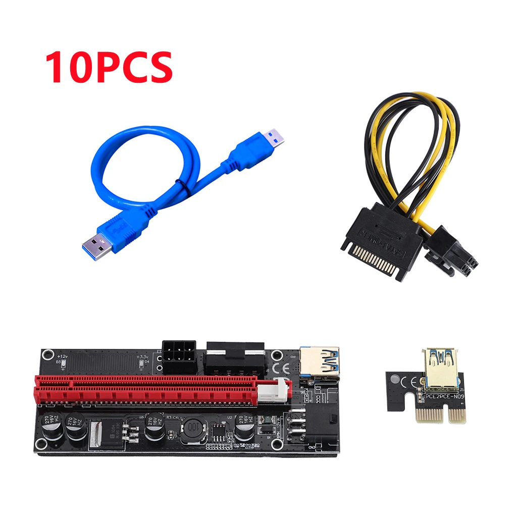 10Pcs New Ver009 Usb 3.0 Pci-E Riser Ver 009S Express 1X 4X 8X 16X Extender Riser Adapter Card Sata 15Pin to 6 Pin Power Cable
