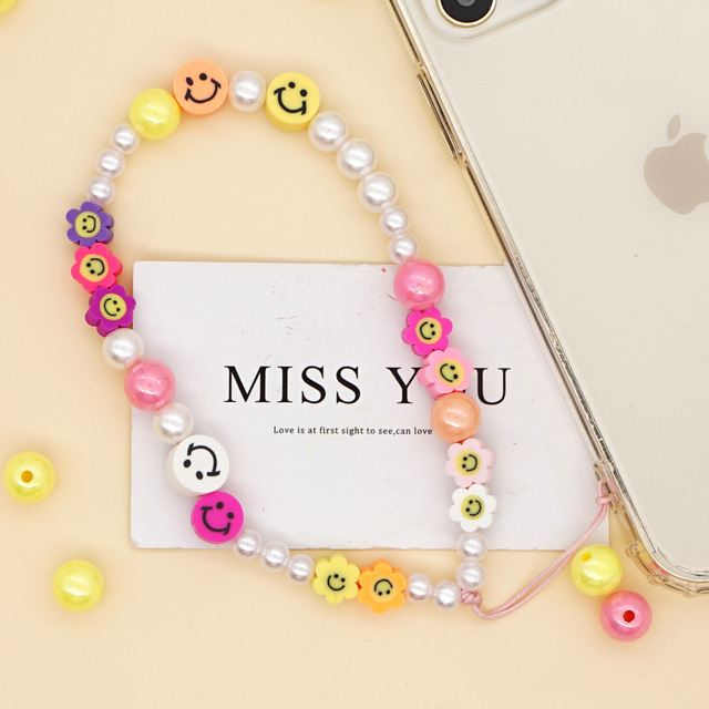 Mobile Phone Chain Straps Charm Color Acrylic Imitation Pearl Pendant Phone Anti-Lost Anti-Drop Lanyard Ladies Jewelry