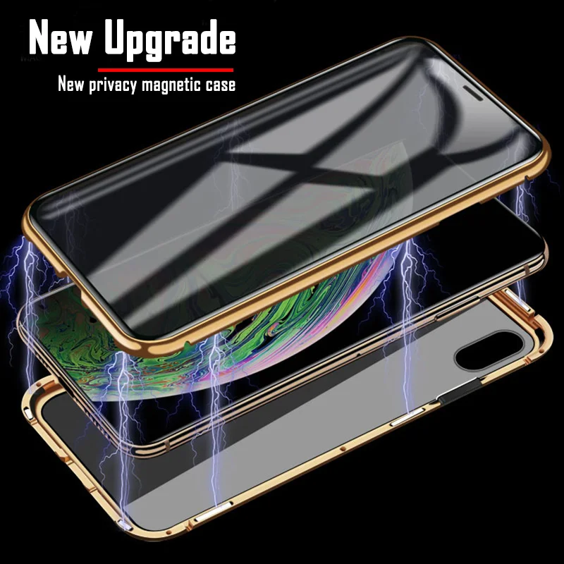 Магнитный металлический чехол из закаленного стекла для телефона для iPhone 7 8 6 6s Plus 11 Pro XS MAX X XR 360 Полный антишпионский защитный чехол
