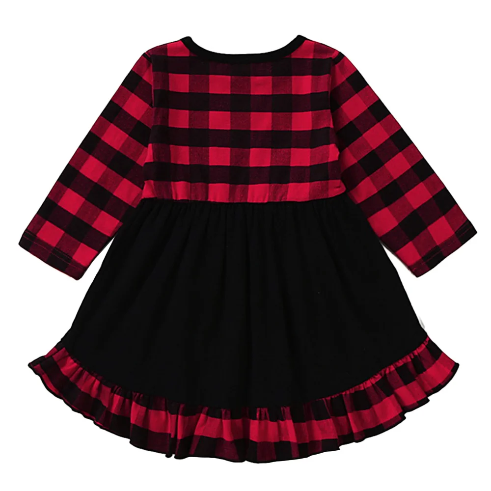 Милое рождественское нарядное платье для маленьких девочек От 1 до 6 лет красное платье трапециевидной формы до колена с длинными рукавами и оборками осенняя одежда D20