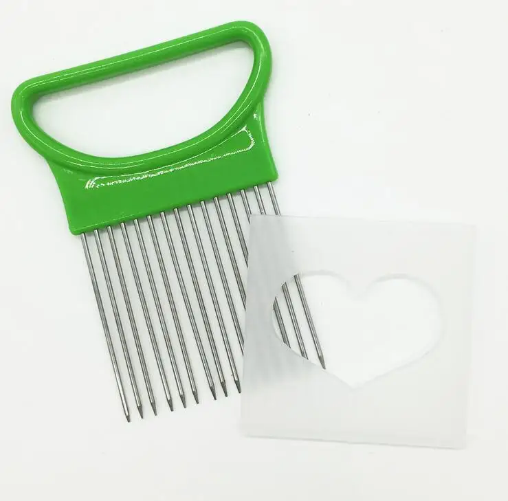 Green 1 шт. нож для нарезки лука, томатов, овощей, нержавеющая сталь, многофункциональный держатель для нарезки, приспособление для нарезки картофеля, кухонный инструмент - Цвет: Green