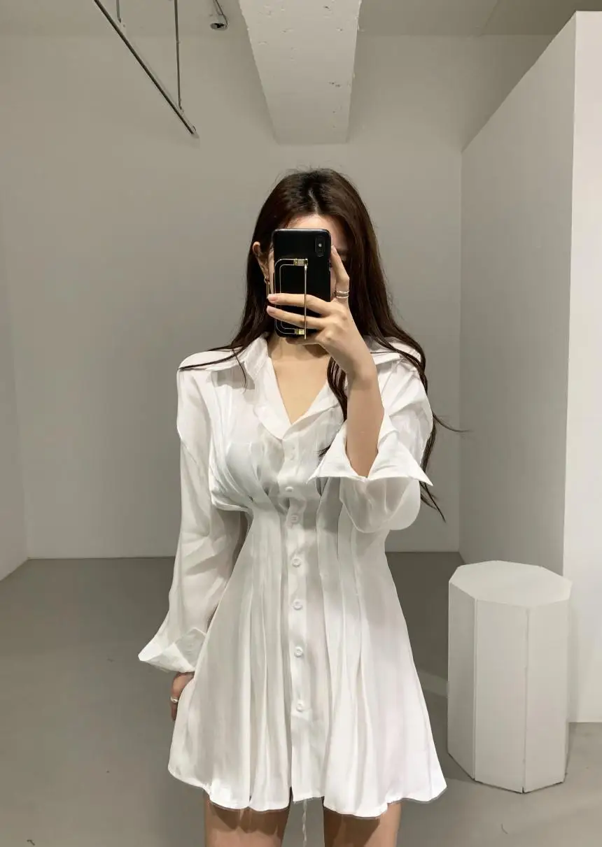 Long Sleeve Dress Women Elegant Solid Holiday Single Breasted All-match Simple Autumn Cozy Female Vestidos Basic Preppy Leisure wrap dress