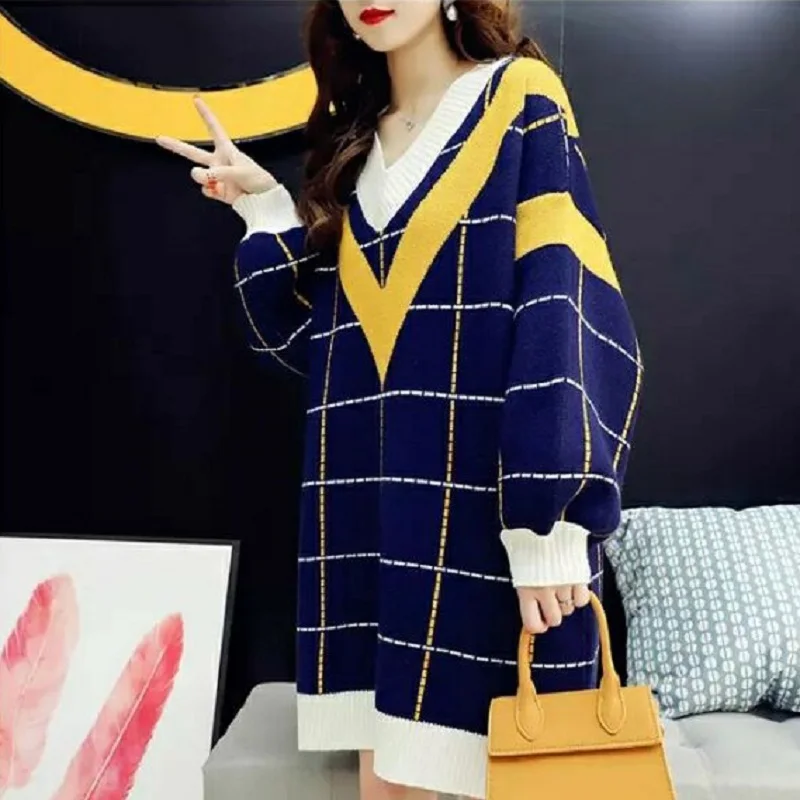

spring/autumn women sweaters knitted loose casual sweaters autumn women clothing v-neck pullovers students materniy women coats