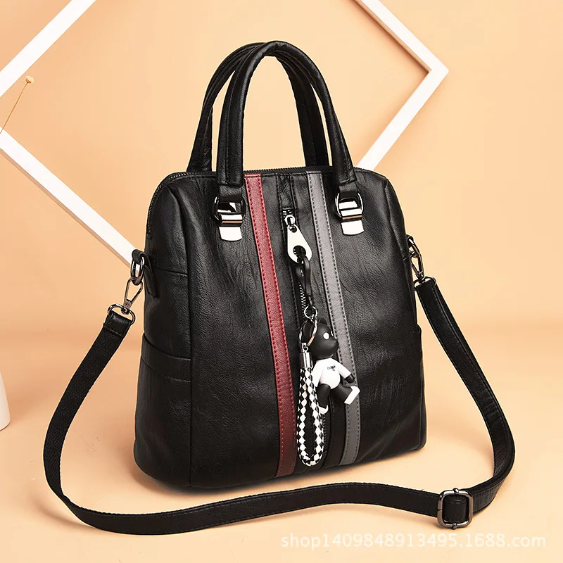 

2019 Autumn And Winter New Style WOMEN'S Backpack-Hand-Style Large-Volume Square Bag Fashion Bear Pendant Multi-color Bag