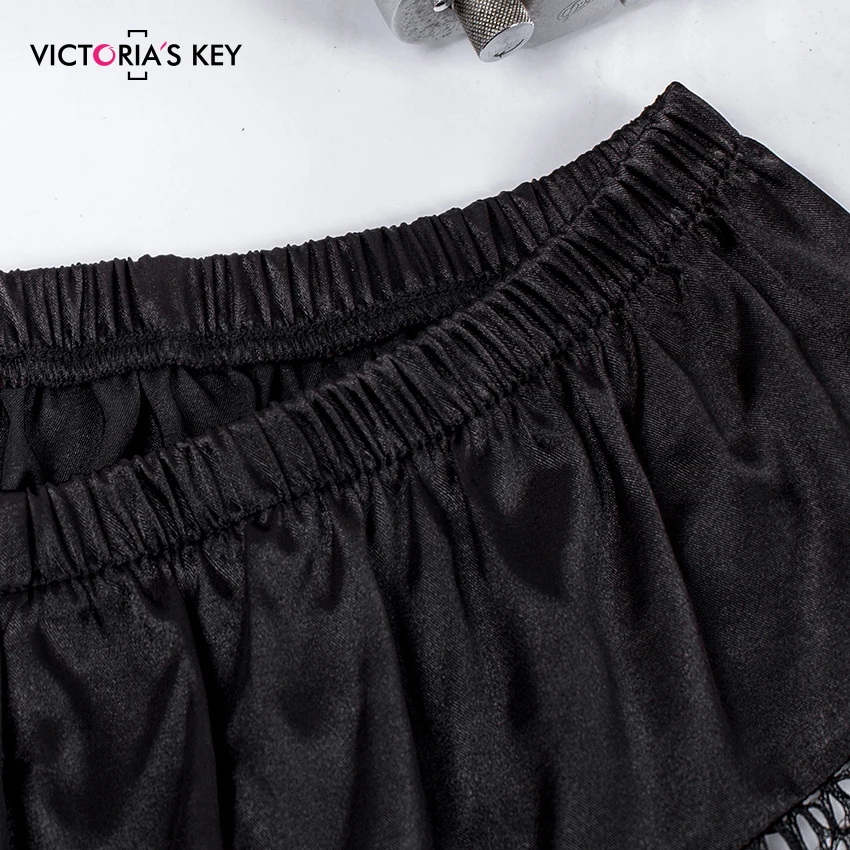 VICTORIA'S KEY, сексуальный черный топ с v-образным вырезом без рукавов, Шелковый топ на бретельках и сетчатые кружевные шорты, пижамный комплект, осенняя Пижама, женские пижамные комплекты
