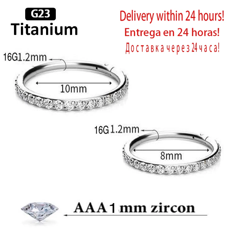 Nose Rings Piercing Jewelry Body Jewelry Titanium Clicker Zircon Hight Segment Open Small Septum Piercing Earrings 16G