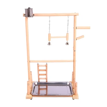 

Parrot Play Stands with Cup Toys Tray Bird Swing Climbing Hanging Ladder Bridge Wood Cockatiel Playground Bird Perches