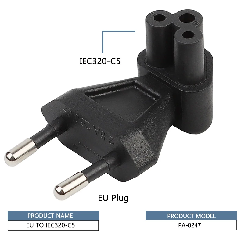 RISE-2-контактный ЕС штекерным Iec 320 C5 Женский адаптер переменного тока 2.5A предохранитель, ЕС промышленный Мощность конвертер