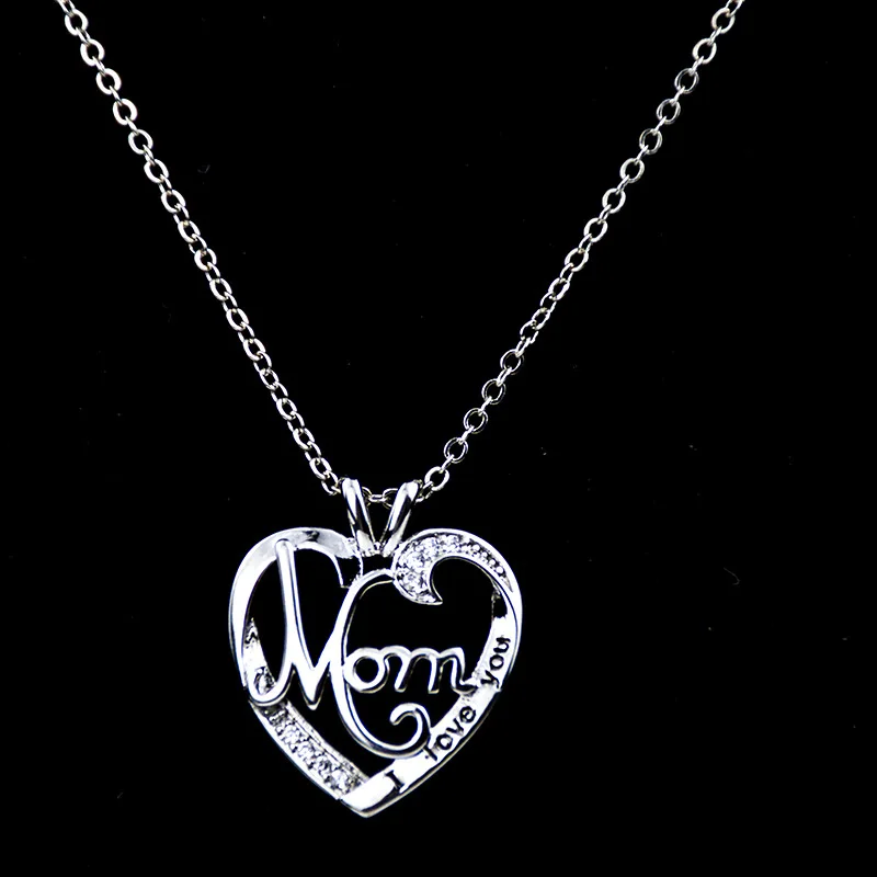 S925 цельное серебряное ожерелье с подвеской для женщин I «Love You Mom» ожерелье с кристалом в виде сердца для подарка на День Матери рождественские украшения