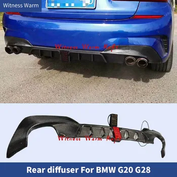 

3 Series PP Rear Bumper Lip Diffuser Spoiler For BMW G20 G28 Carbon Fiber Back Splitter With light 2019 2020