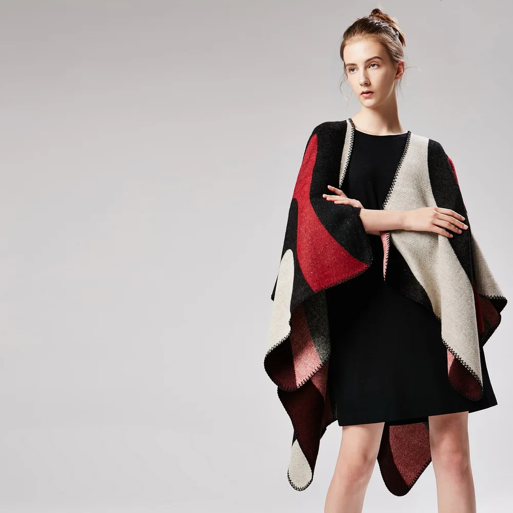 

Thicken color matching elements shawl scarf women Autumn and winter warm long paragraph dual-use student bib Korean version of t