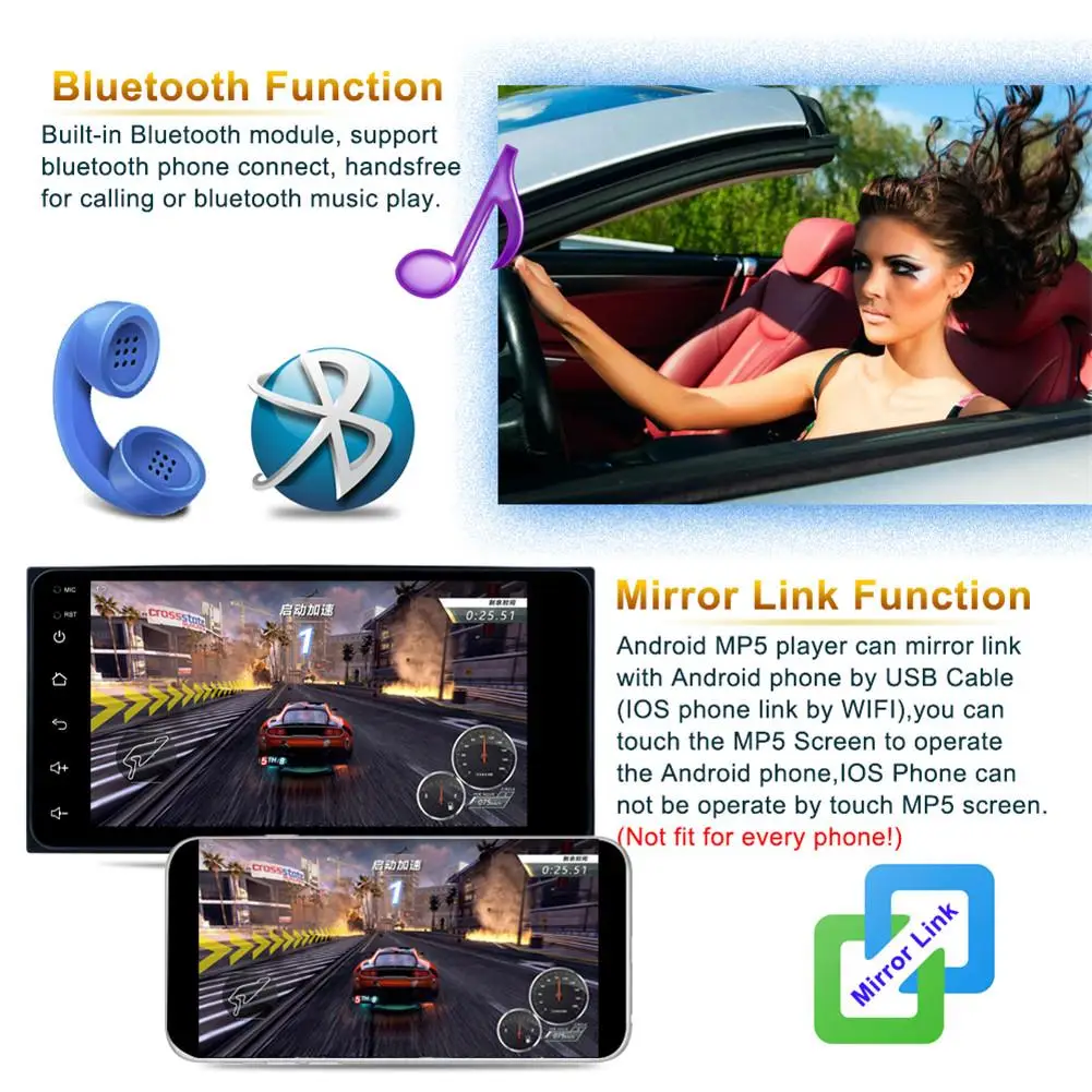 7 дюймов HD 1080P Автомобильный мультимедийный MP5 плеер для Android 8,1 Сенсорный экран автомобиля MP5 gps плеер WI-FI Поддержка bluetooth AM/FM Функция
