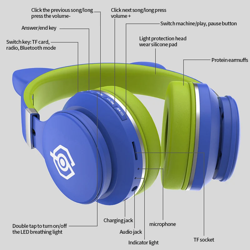Cute Cat Wireless Earphone Bluetooth Headphone with Microphone light Foldable Girls Kids Cascos Phone For ipad Music Bass Casque