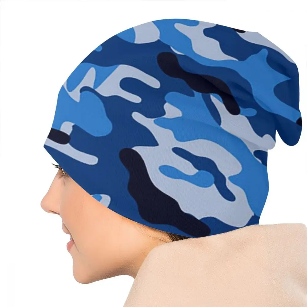 Blue Camoblue Unisex Adult Casual Beanie Hat Outdoor Windproof Knit Ski Sleeve Skully Beanies Cap