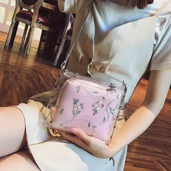 

Transparent Jelly bag 2019 Summer New Quality Women's Designer Handbag Lace Flower Chain Shoulder Messenger bag Purses Bolsas