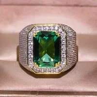 European and American big green zircon ring for men & women party travel jewelry gift Prong Setting 2019 new