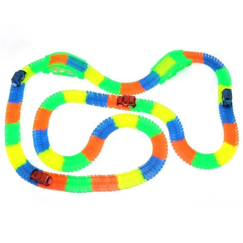 

360 Pieces Magic Car Tracks Set Amazing Flexible Bendable Glow in the Dark Racetrack with 2 LED Light Up Cars for Kids