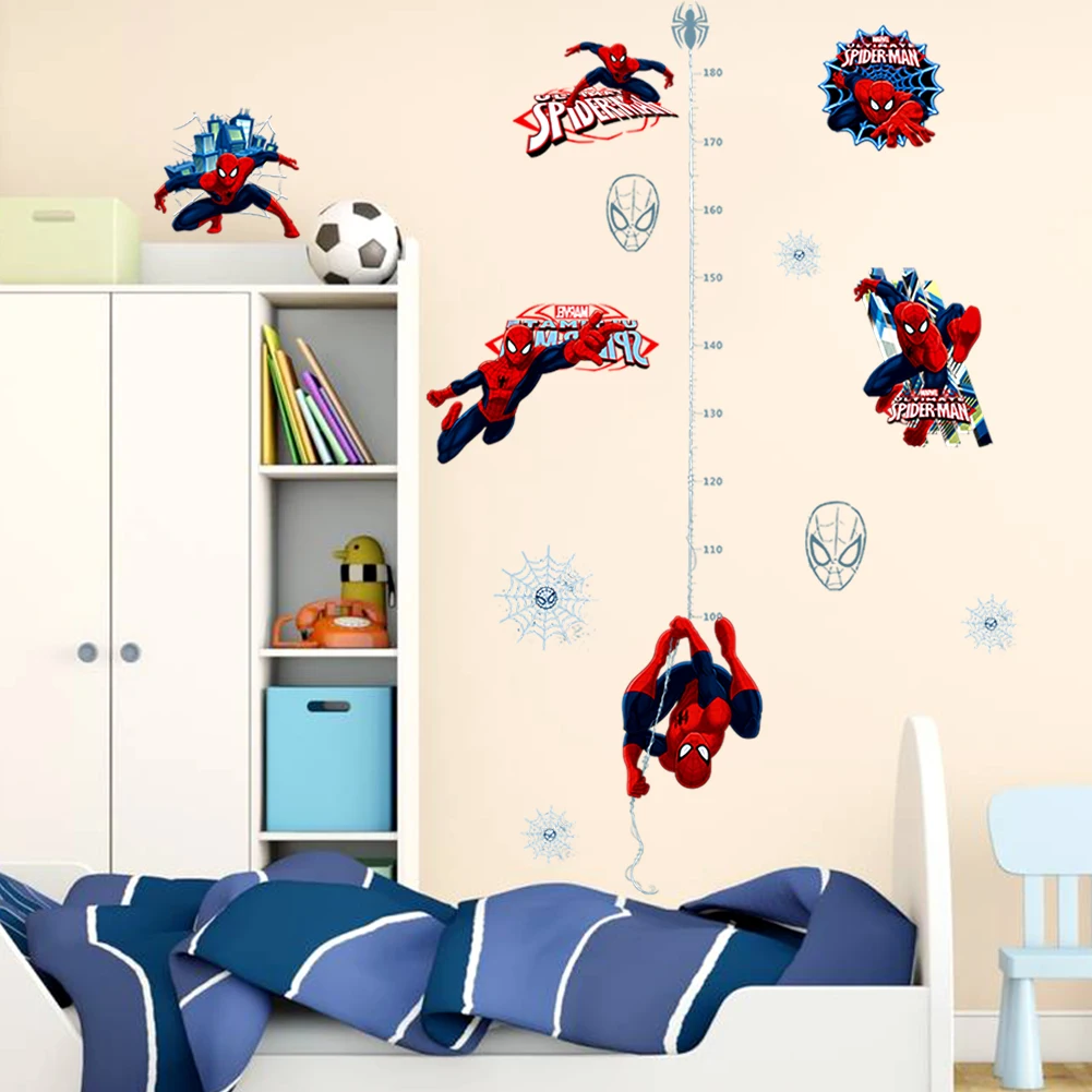 Homem aranha altura governante adesivo de parede criativo impresso super-herói spiderman decalque da parede do vinil para o quarto das crianças decoração casa arte