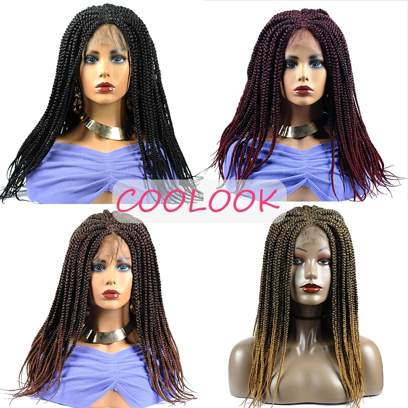 Perucas para Afro Dianteira do Laço Sintético com Cabelo do Corpo Resistente ao Calor Brown Trançado Feminino Ombre Peruca Fibra 4x4lace Caixa Tranças 18'brown 10 Perucas sintéticas