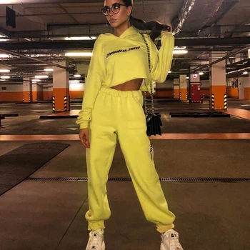 

Spring Autumn Casual Women's Tracksuit Sportswear Hoodies Suit Female Streetwear Workout Two Piece Long Sleeve Crop Top Outfits