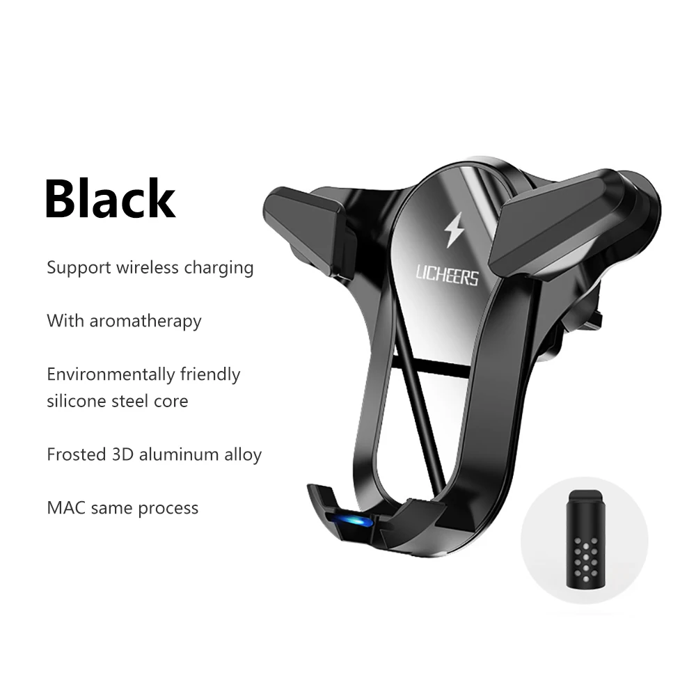 AOSHIKE QC 360 градусов гравитационный Кронштейн Телескопический Кронштейн для мобильного телефона с ароматерапией Беспроводная зарядка для телефона - Цвет: Black QC Aromatherap