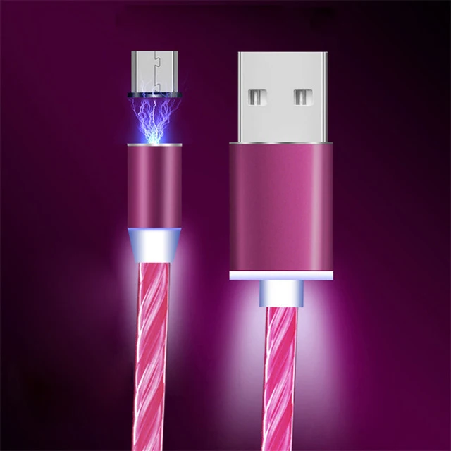 Магнитный светодиодный кабель Micro usb type C для samsung S10 S9 type-c зарядная Зарядка для iPhone 11 магнитные зарядные usb-кабели - Цвет: Rose