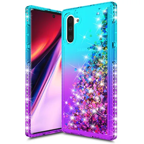 Для samsung Galaxy Note 10/Note 10 Plus чехол милый роскошный зыбучий песок Жидкий чехол Блестящий Алмазный жесткий чехол - Цвет: Aqua to Purple