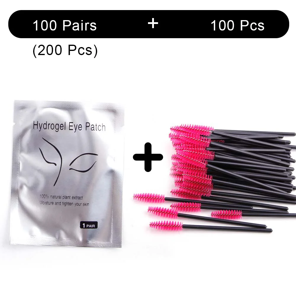 100 пар накладки для наращивания ресниц и 100 шт одноразовая щетка для ресниц косметические накладки для глаз макияж ресниц Набор - Цвет: HU Pad RRed Brush