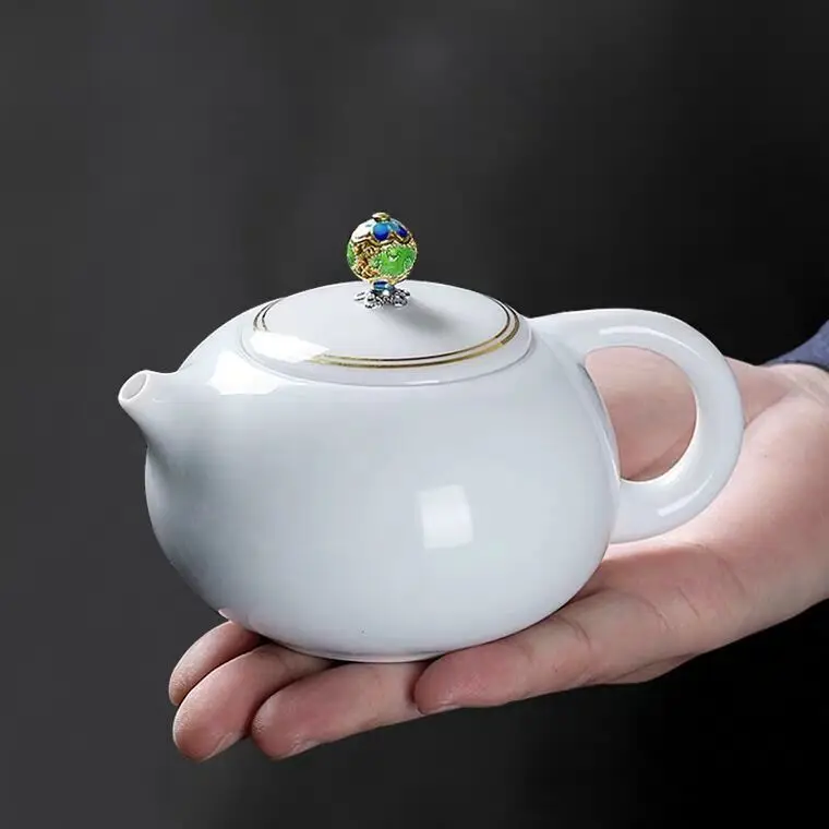 Белый фарфоровый чайник suet jade Xi Shi pot ceramiccining с золотой боковой ручкой