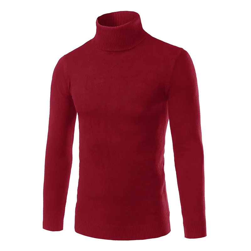 wine red Новинка, зимние мужские модные свитера, пуловеры, мужская верхняя одежда, джемпер, вязаные осенние однотонные свитера с высоким воротником - Цвет: wine red