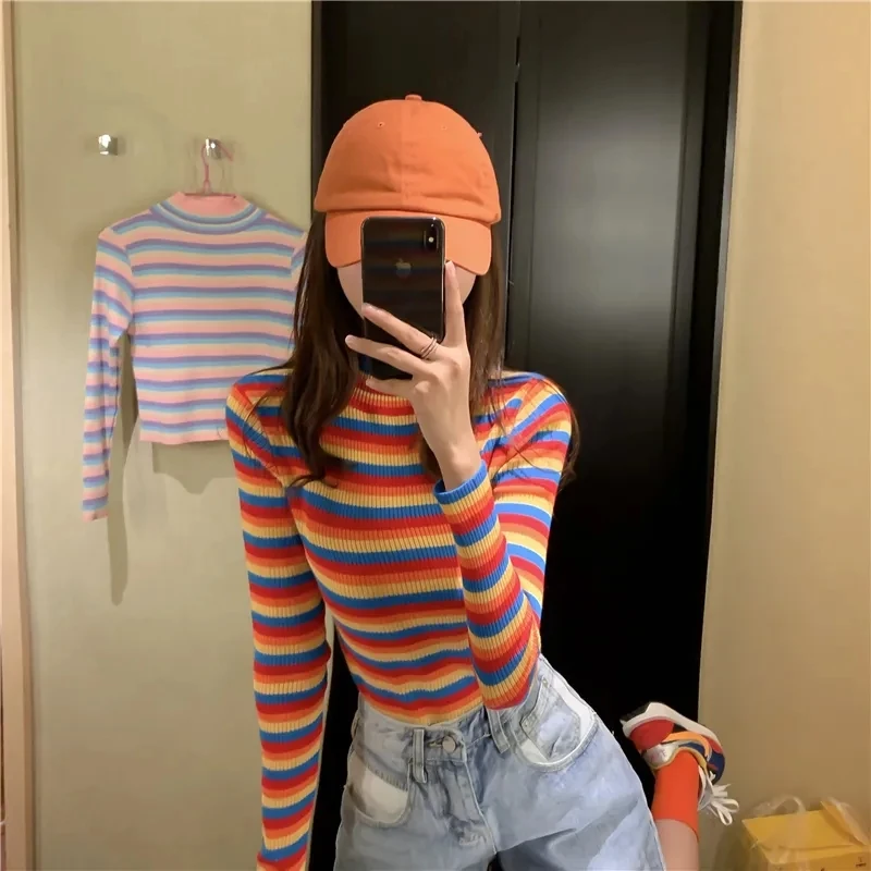 Maglietta a righe colorate con collo rotondo | SHEIN ALIA
