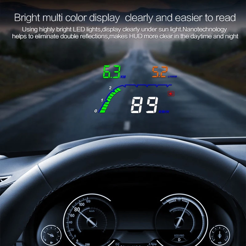 A100S T100 OBD автомобиля Hud головой вверх Дисплей Температура Датчик Obd превышение скорости Предупреждение Системы проектор лобовое стекло