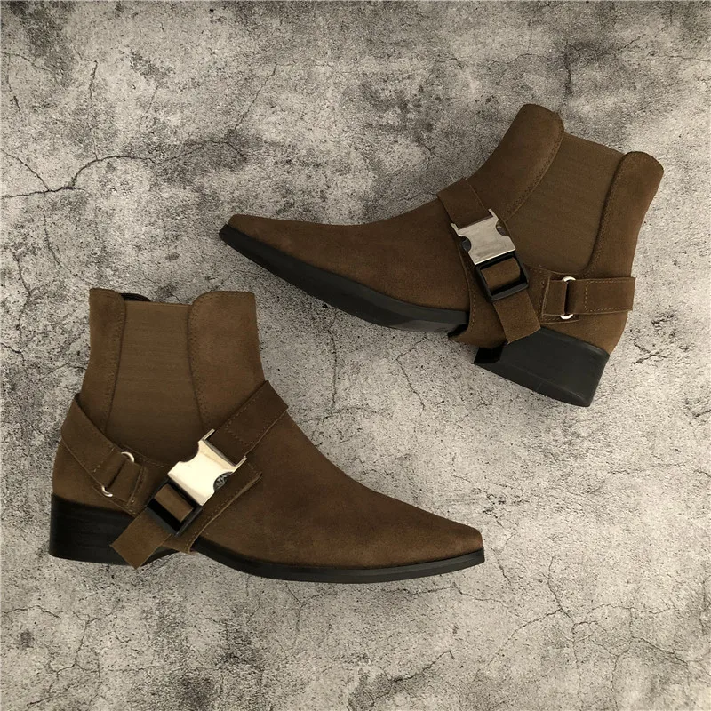 Женские ботинки; Botas mujer Invierno; коллекция года; женская обувь на среднем каблуке с пряжкой; черные ботинки «Челси» с острым носком; Botas Mujer - Цвет: asshow
