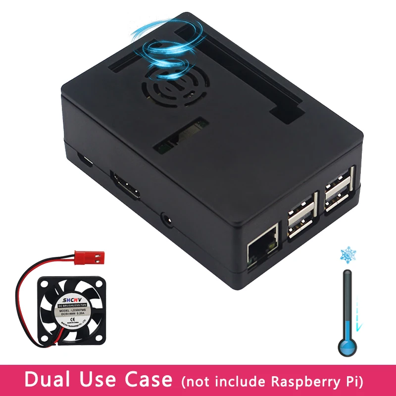 ABS Negro Caja Para Raspberry Pi 3 Modelo B Dos Disipadores De Calor Plus With Ventilador 