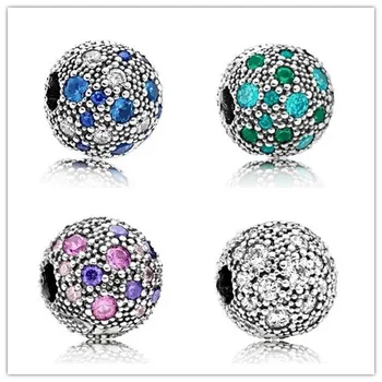 

925 Sterling Silver Purple Blue & Green Cosmic Stars Fixed Charms Fit Women Pandora Charms Bracelets & Necklace Jewelry