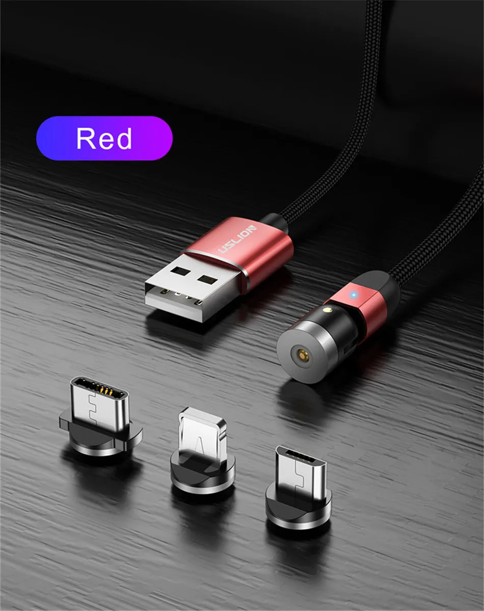 USLION обновленный Магнитный кабель для быстрой зарядки Micro usb type C кабель для мобильного телефона для samsung iPhone 360+ 180 градусов