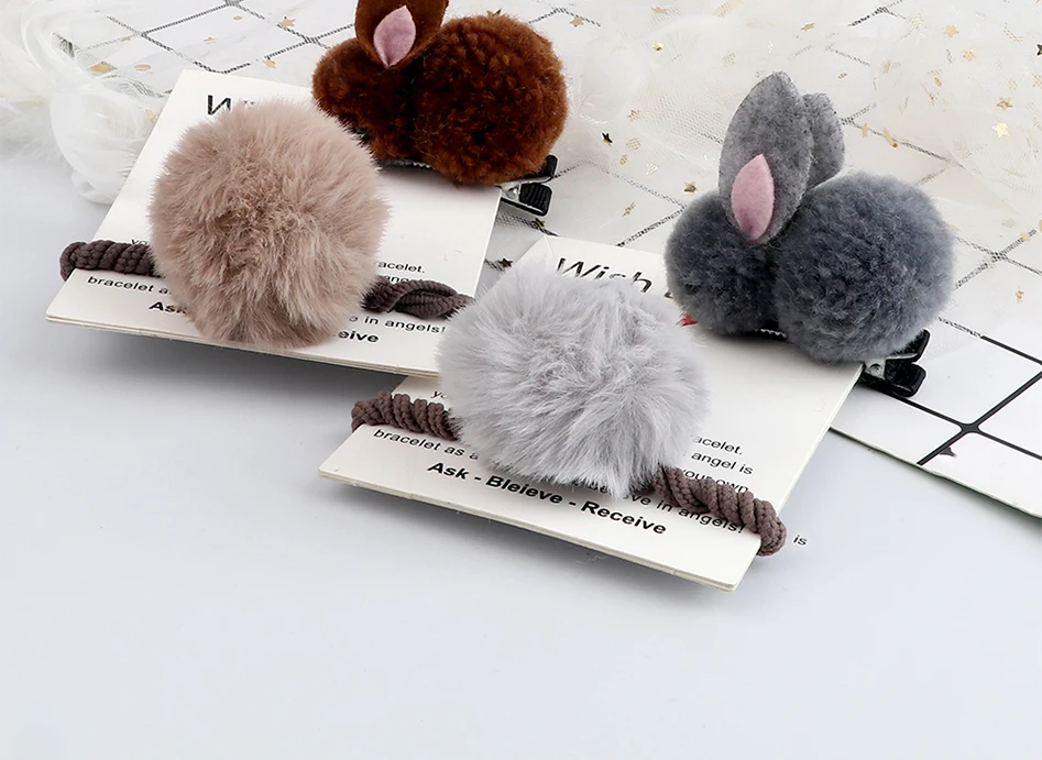 Weiche Hairball Haar Bands Zubehör Nette Plüsch Kaninchen Elastische Haar Krawatten Süße Bunny Haar Clip Headwear Geschenk Für Frauen Mädchen kinder – Detail 10