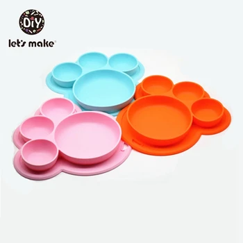 

Let's Make Baby Silicone Plate BPA Free Cartoon Mouse Head Food Grade Silicone Children tableware Kids Feeding Bowl Soft Dishes
