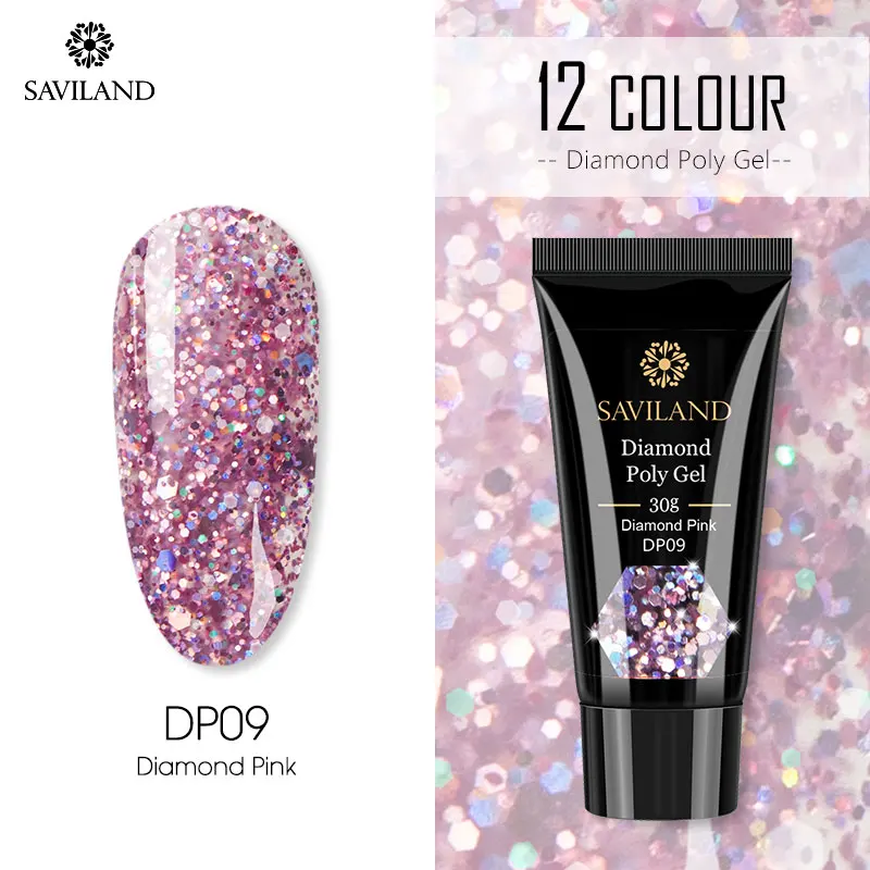 SAVILAND Colors Diamond Poly Gel Soak Off UV Builder Gel Glitter Gel Lacquer Camouflage Fast Nail Extension Poly Gel Art Design - Цвет: 30ml DP09