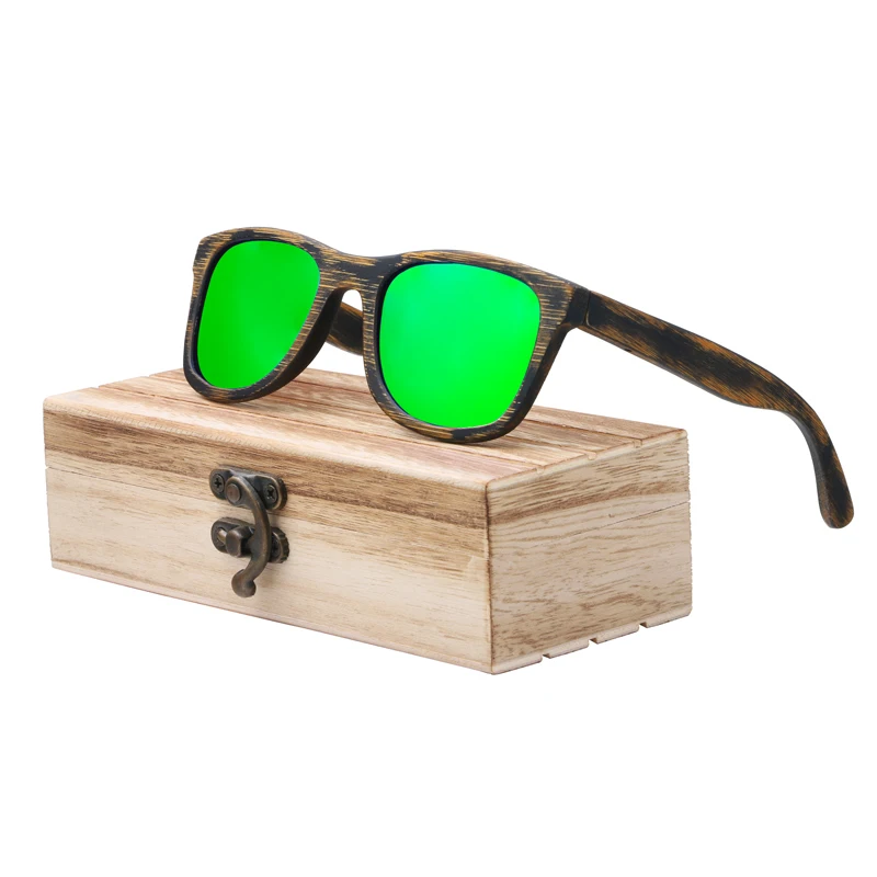 green lens with case BerWer дизайнерские бамбуковые деревянные солнцезащитные очки, поляризационные мужские wo мужские деревянные очки с покрытием, Летний стиль - Цвет линз: green lens with case