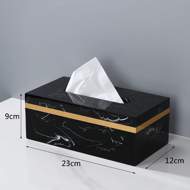 European Style Marble Pattern Paper Box Resin Material Tissue Box Simple Living Room Coffee Table Creative Napkin Paper Box 4