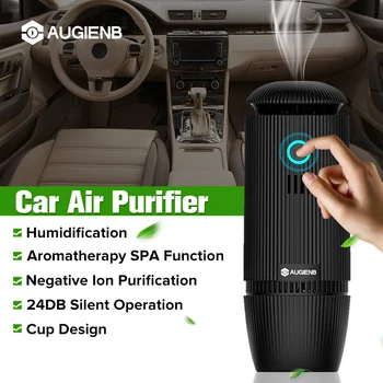 

AUGIENB 5V Car Purifier with HEPA filter Negative Ions Cleaner Ionizer Essential oil Freshener for Smork PM2.5 Odor