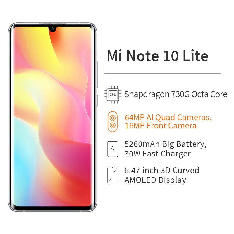 Телефон Xiaomi Mi Note 10 Lite 6 ГБ ОЗУ 64 Гб ПЗУ NFC 4 камеры мп Snapdragon 730G восемь ядер 5260