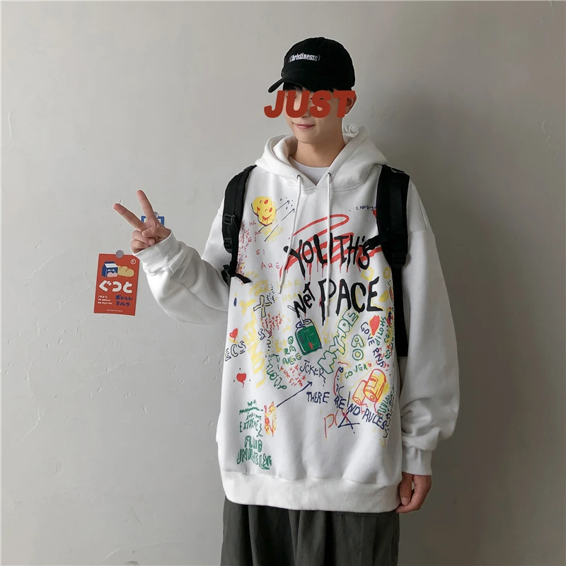 Spring Autumn Hip Hop Graffiti Hoodies Mens Autumn Casual Pullover Sweats Hoodie Male Fashion Skateboards