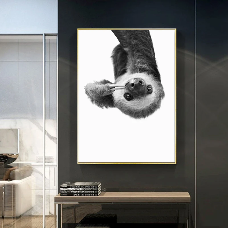 Canvas-Paintings-Sloth-Animal-Modern-Black-And-White-Cute-Kids-Room-Decoration-Posters-Hd-Print-Wall