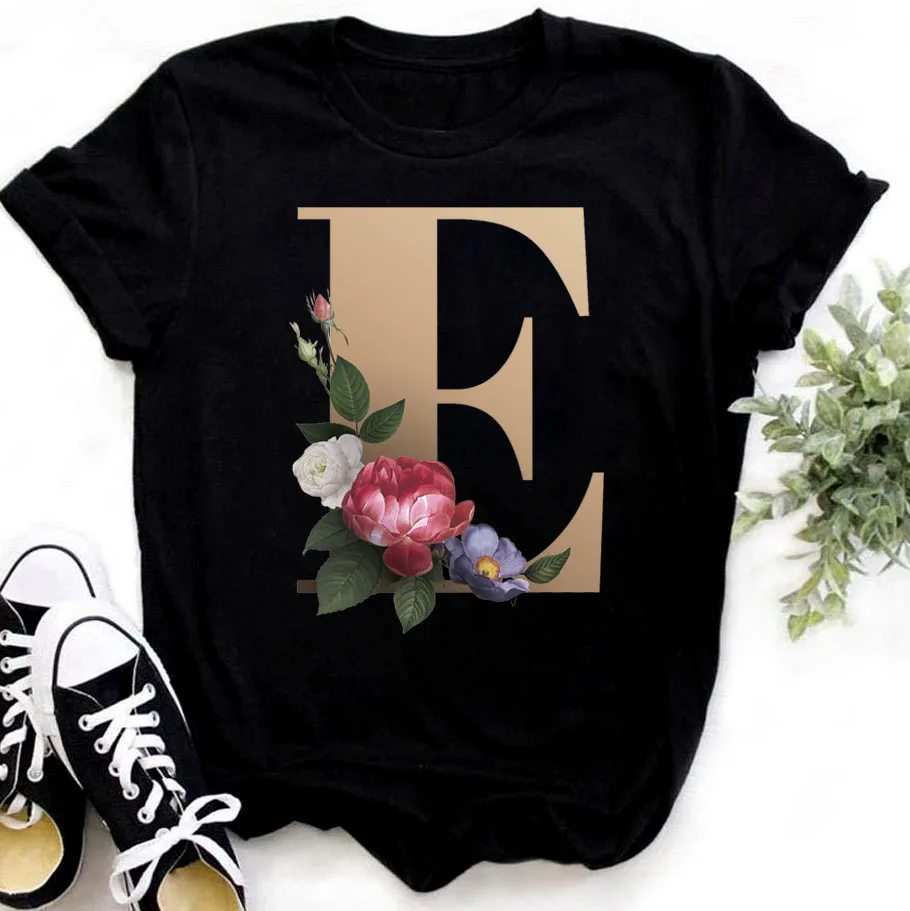 Haeedf71e99ae46229444caeb77efb3afk - Flower Letter Combination T-shirt